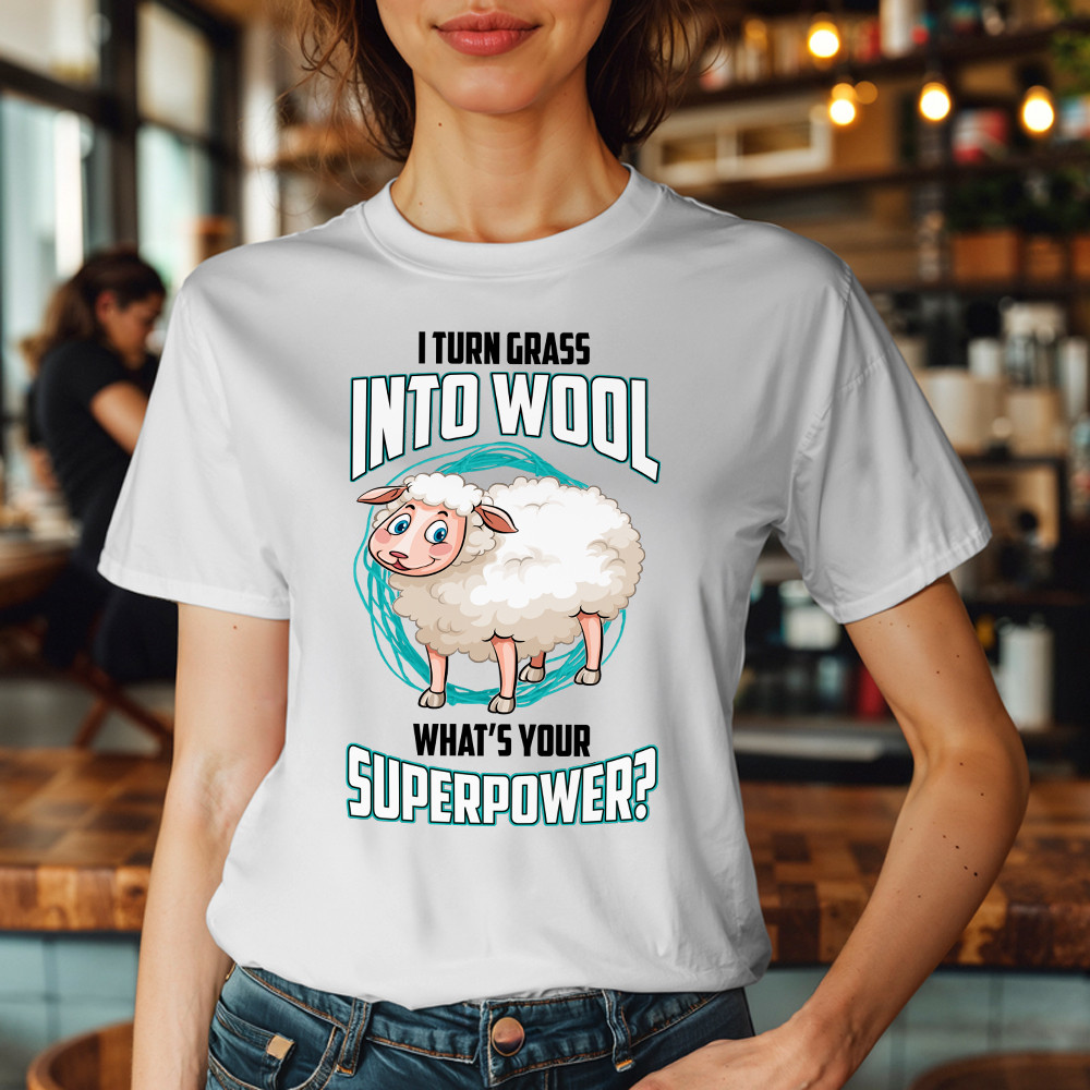 I Turn Grass Into Wool What s Your Superpower Shirt Sheep Farmer Cute T-Shirt Gift For Dad