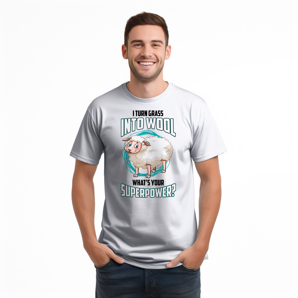 I Turn Grass Into Wool What s Your Superpower Shirt Sheep Farmer Cute T-Shirt Gift For Dad