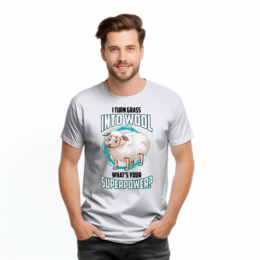 I Turn Grass Into Wool What s Your Superpower Shirt Sheep Farmer Cute T-Shirt Gift For Dad
