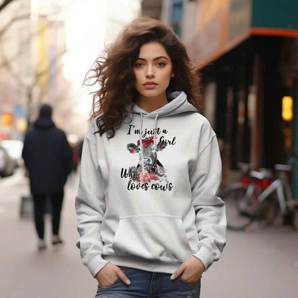 I’m Just A Girl Who Loves Cows Shirt Funny Farmer Female Hoodie Gifts For Cow Lovers