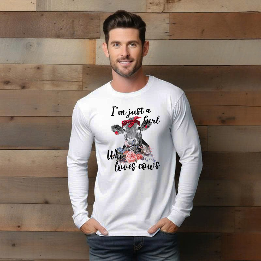 I’m Just A Girl Who Loves Cows Shirt Funny Farmer Female Long Sleeve Shirt Gifts For Cow Lovers