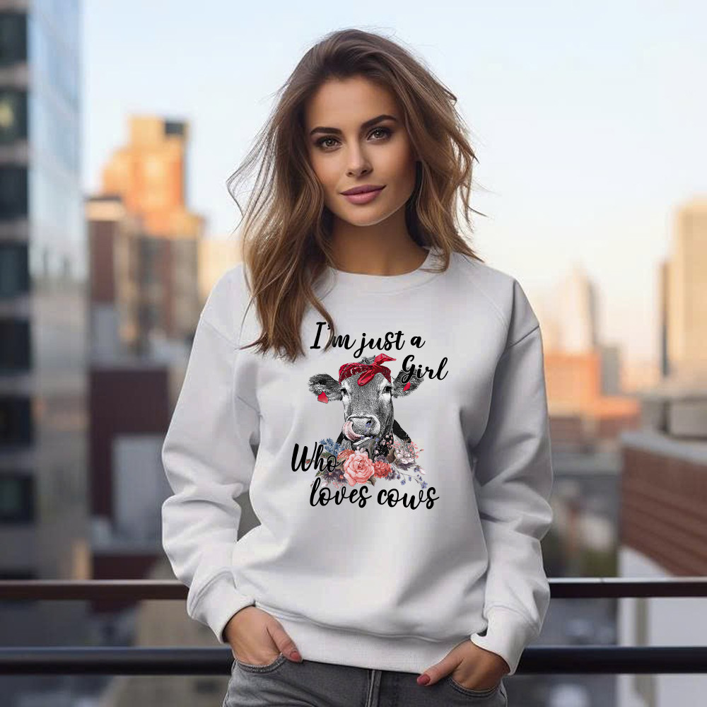I’m Just A Girl Who Loves Cows Shirt Funny Farmer Female Sweatshirt Gifts For Cow Lovers