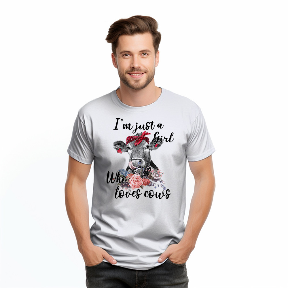 I’m Just A Girl Who Loves Cows Shirt Funny Farmer Female T-Shirt Gifts For Cow Lovers