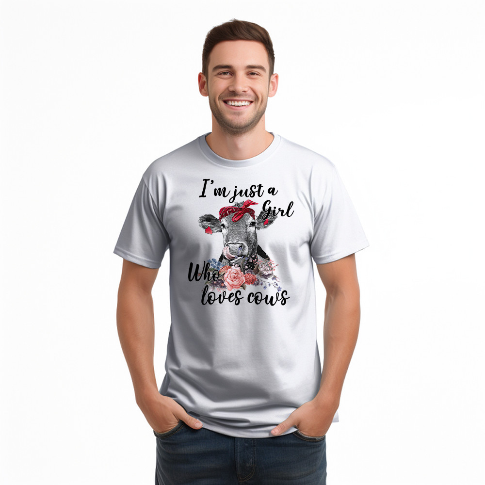 I’m Just A Girl Who Loves Cows Shirt Funny Farmer Female T-Shirt Gifts For Cow Lovers